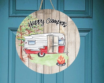 Happy Red Happy Camper Trailer Door Hanger Plantilla Sublimation Design Aparecium Design Co.