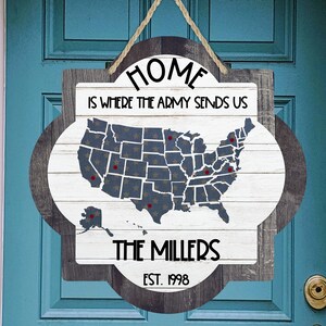 Quatrefoil Door Hanger Home is Where the Army Sends Us Door Hanger Sign Sublimation Digital Design for Aparecium Design Co Blank Personalize