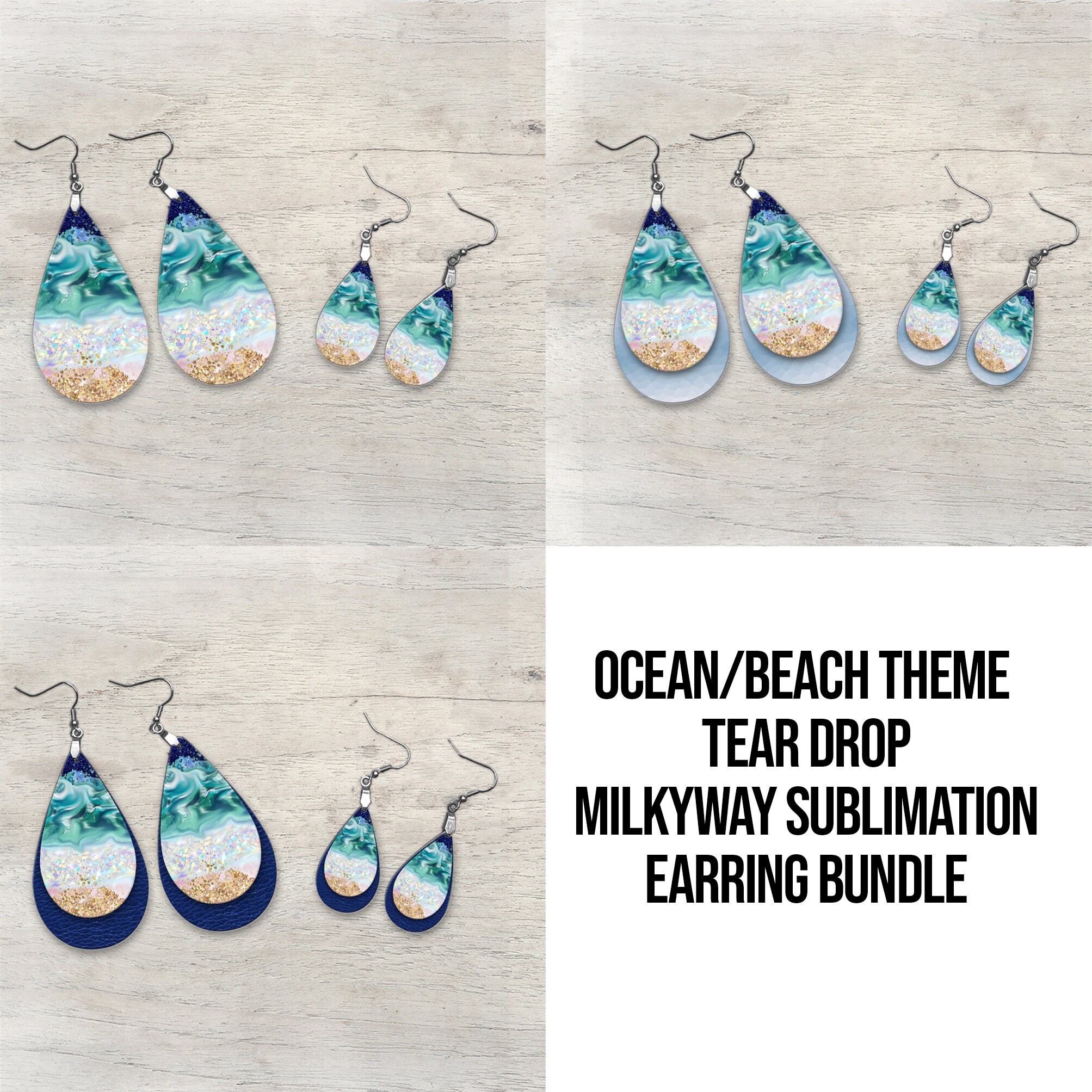 Beach Earrings, Teardrop Earrings, Sublimation Earrings, Wooden