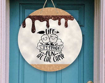 Round Door Hanger Smores Camping Sublimation Design for 12 inch Round Hardboard Blanks PNG Digital Download