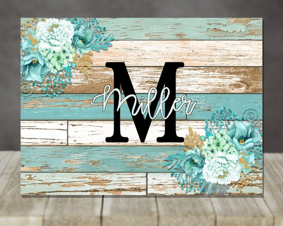 Glass Sublimation Cutting Board Multi Teal Rustic Wood and Floral Desgin  for you to add monogram name as shown Instant Download PNG DIGITAL