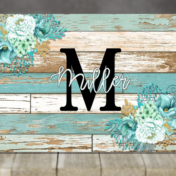 Glass Sublimation Cutting Board Multi Teal Rustic Wood and Floral Desgin for you to add monogram name as shown Instant Download PNG DIGITAL