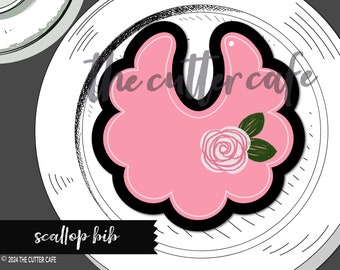 Cortador de galletas con forma de babero festoneado para baby shower de thecuttercafe