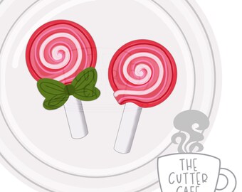 Lollipop Sucker with a Bow Cookie or Fondant Cutter with built-in impressions