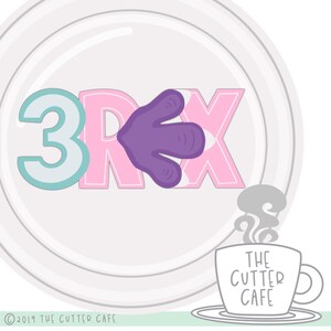 May include: A white plate with a pink and blue 3RX logo and a purple paw print. The plate is on a green surface. Below the plate is a gray coffee cup with steam coming from it. The cup has the text "THE CUTTER CAFE" on it. The text "©2019 THE CUTTER CAFE" is at the bottom of the image.