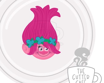 Cortador de galletas inspirado en cara de troll rosa / amapola / troll