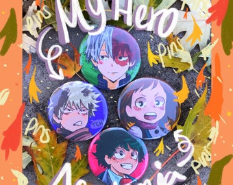 My Hero Acedemia Pins//58mm (2.28in)//Autumn Vibes//Izuku Midoriya//Katsuki Bakugo//Shoto Todoroki//Ochaco Uraraka