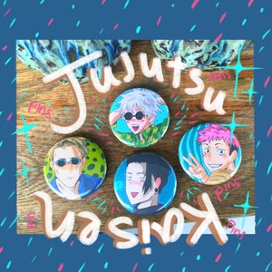 Jujutsu Kaisen Pins//58mm (2.28in)//Kento Nanami//Satoru Gojo//Yuji Itadori//Suguru Geto//Maki Zenin//Megumi Fushiguro//Nobara Kugisaki