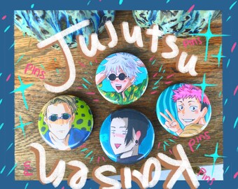 Jujutsu Kaisen Pins//58mm (2.28in)//Kento Nanami//Satoru Gojo//Yuji Itadori//Suguru Geto//Maki Zenin//Megumi Fushiguro//Nobara Kugisaki