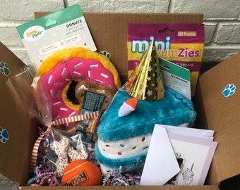 Birthday Pup Parcel - Doggy gift box - SEVEN treats/toys!