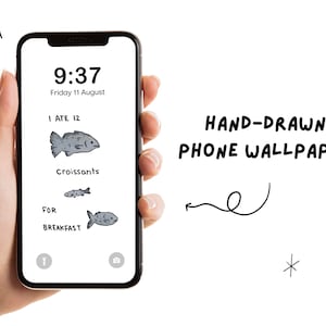 Funny Simplistic Fish Illustration Phone Wallpaper Digital Download, Unique David Shrigley Inspired Art, Humour and Cute Sketchbook Drawing