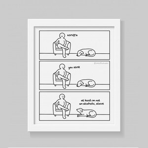 Funny Webcomic Rude Pet Dog ‘Steve’ Print, Adult Humour Comic Art, Unique Hilarious Wall Deco, Gift Boyfriend Girlfriend Dad