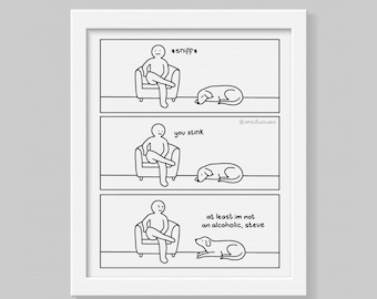 Funny Webcomic Rude Pet Dog ‘Steve’ Print, Adult Humour Comic Art, Unique Hilarious Wall Deco, Gift Boyfriend Girlfriend Dad