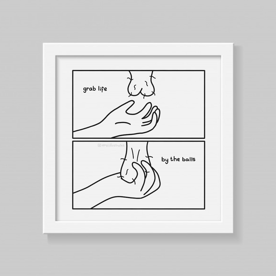 Funny Adult Humour Grab Life by the Balls Illustration Print