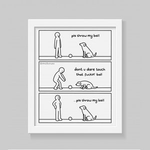Funny Webcomic Pet Dog ‘Don't Touch’ Illustration Art Print, Gift Puppy Owner, Cute Relatable Humour Comic, Boyfriend Girlfriend Wall Deco