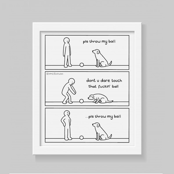 Funny Webcomic Pet Dog ‘Don't Touch’ Illustration Art Print, Gift Puppy Owner, Cute Relatable Humour Comic, Boyfriend Girlfriend Wall Deco