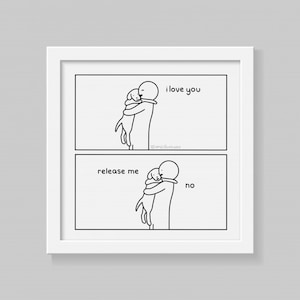 Funny Webcomic Release Me Pet Dog Art Print, Cute Puppy Illustration, Adorable Doggy Wholesome Wall Deco
