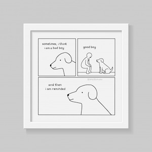 Funny Poster Wholesome Pet Dog 'Good Boy' Illustration Art Print, Puppy Owner Wall Deco, Unique Cute Gift Girlfriend Boyfriend