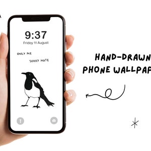 Simplistic Magpie Illustration Phone Wallpaper Digital Download, Unique David Shrigley Inspired Art, Funny and Cute Sketchbook Drawing