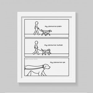 Cute Dog Wholesome Webcomic ‘Path’ Illustration Art Print, Gift Puppy Owner, Adorable Relatable Comic, Boyfriend Girlfriend Wall Deco