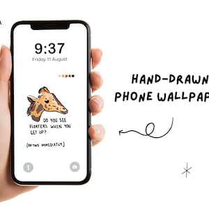 Descarga digital de fondo de pantalla de teléfono con ilustración de jirafa simplista divertida, arte inspirado en David Shrigley único, dibujo de cuaderno de dibujo chistoso lindo