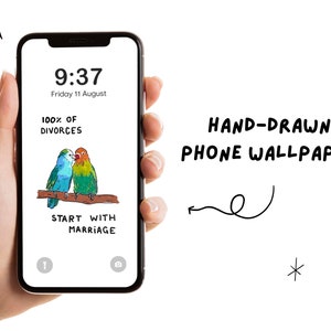 Simplistic Love Bird Illustration Phone Wallpaper Digital Download, Unique David Shrigley Inspired Art, Funny and Cute Sketchbook Drawing