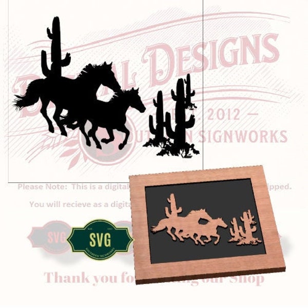 Wild Horses Mustangs svg file for cnc router and laser engraving -  Router and Laser engraving templet