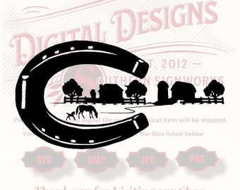 Farm Scene with Horse Shoe svg file for cnc router and laser engraving