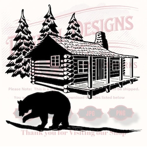 Cabin Scene with Bear - Fichiers SVG pour la gravure laser, la découpe vinyle et les routeurs CNC - Mountain Scene
