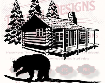 Cabin Scene with Bear SVG – Laser Cut & CNC Files