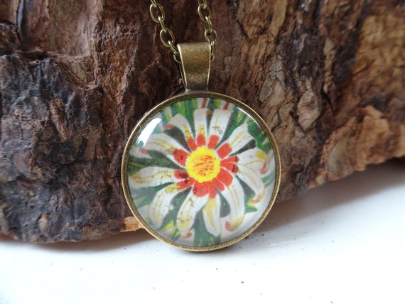Flower Postage Stamp Necklace