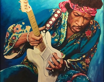 Jimi Hendrix (Turquoise) Canvas Print of original Painting