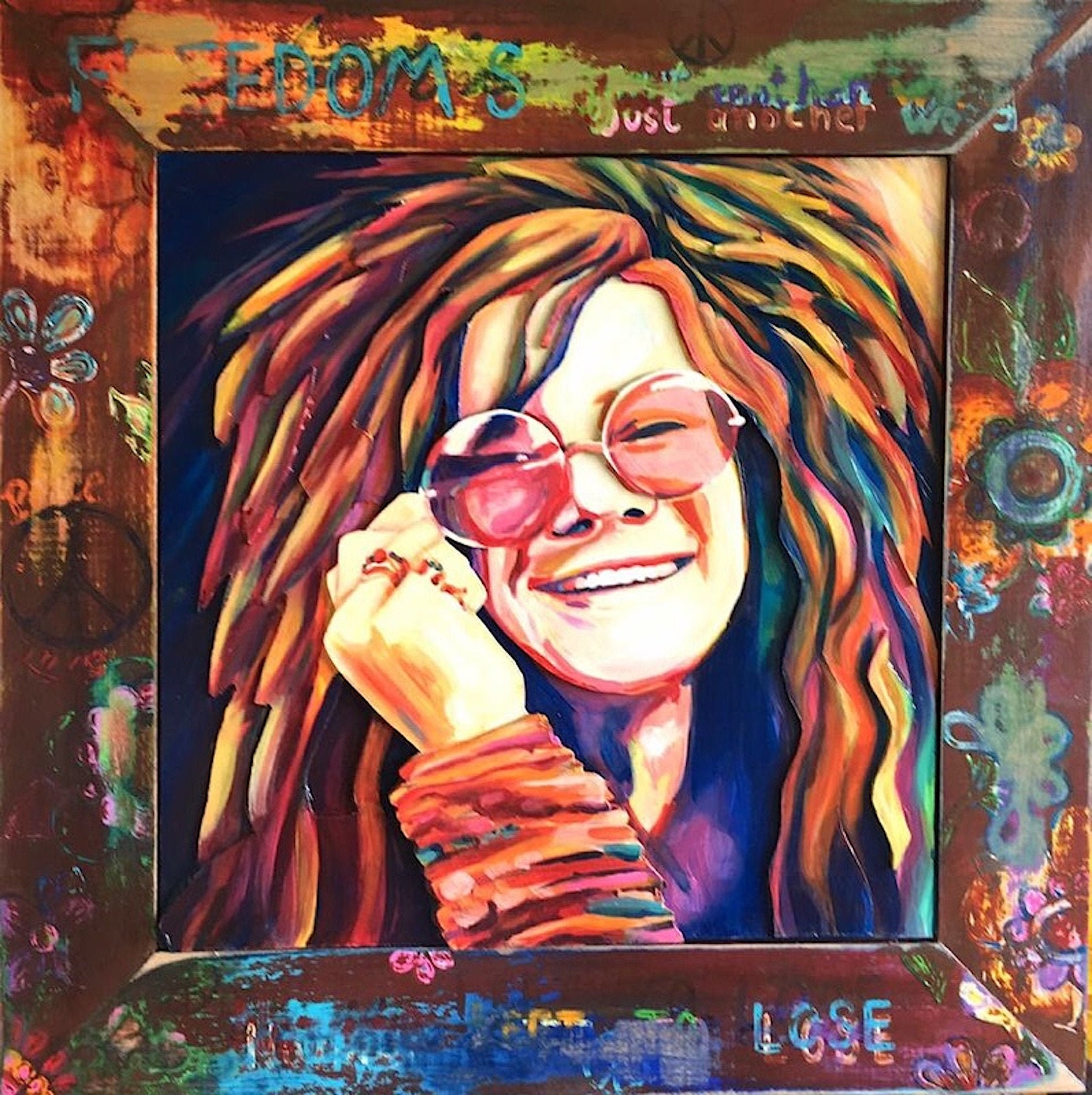 Janis Joplin With 60's Border Canvas Print of Original