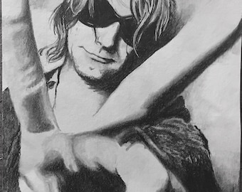 Impressão em tela de Kurt Cobain do desenho original a lápis