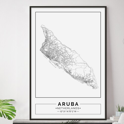 Aruba Vintage Map Print Aruba Map Caribbean Map Art Etsy