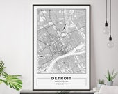 Detroit map print, Detroit map poster, Detroit wall art, Detroit Michigan art poster