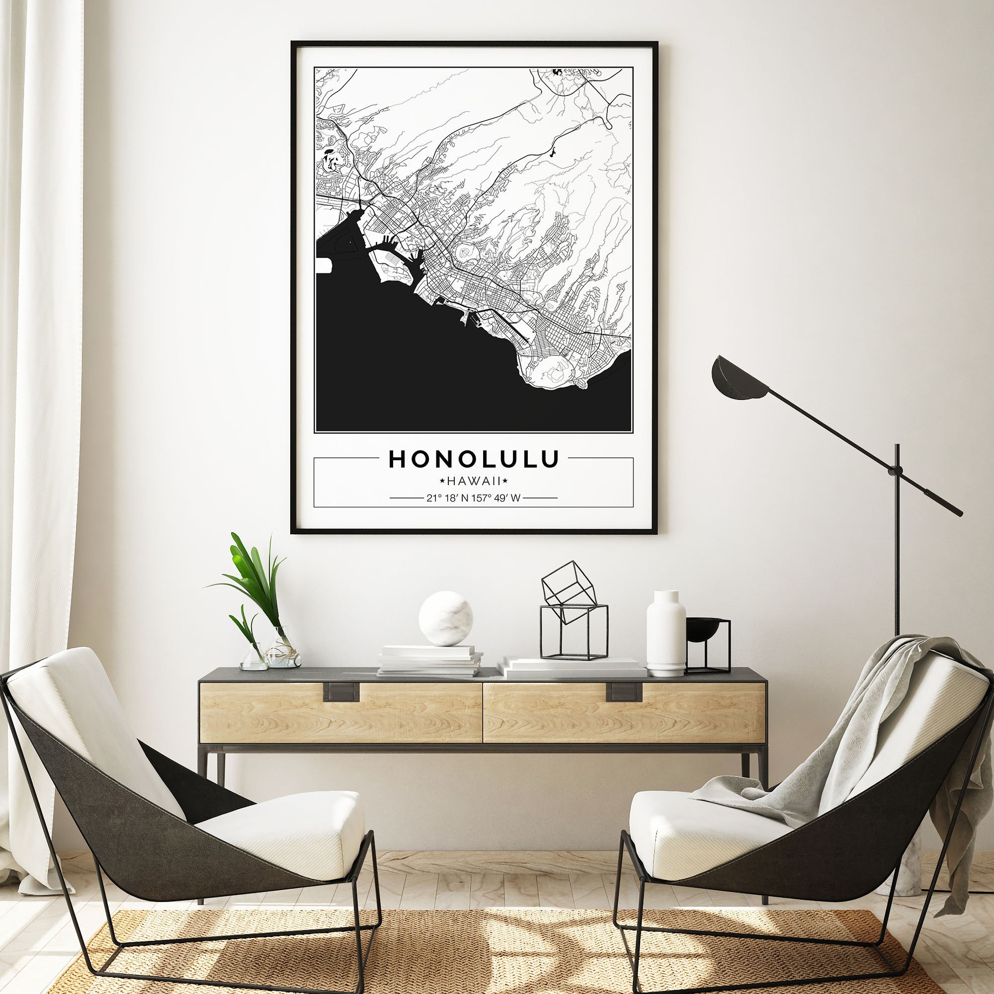 Honolulu map print Honolulu wall art Honolulu Hawaii art Etsy
