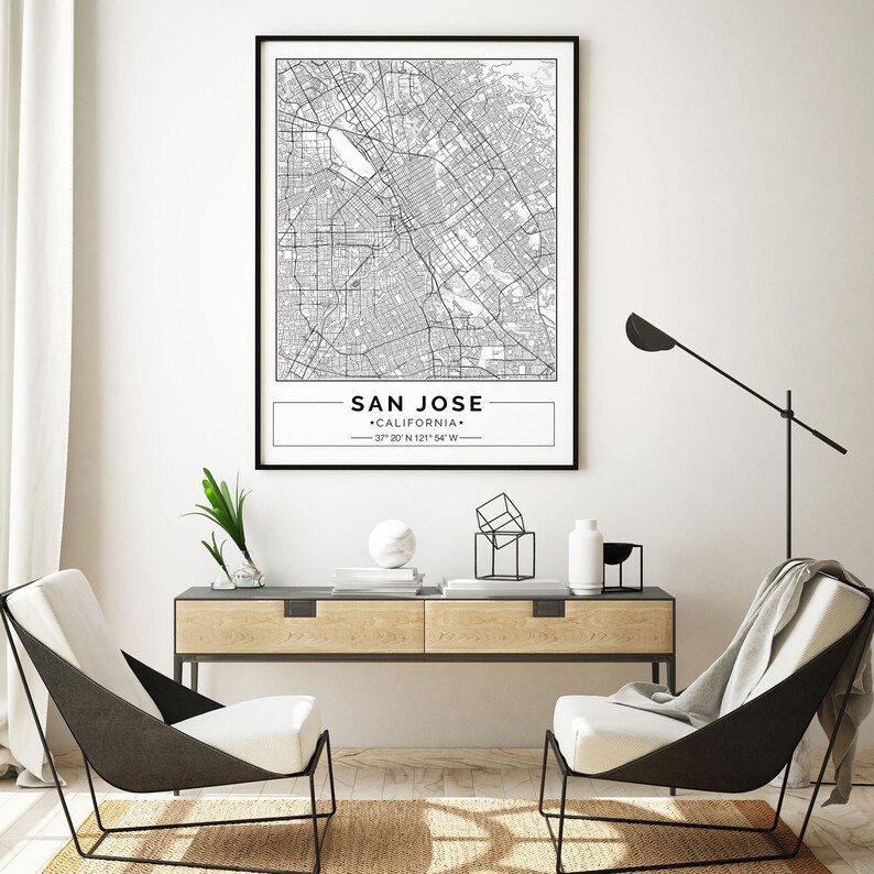 San Jose map print San Jose map poster San Jose wall art Etsy