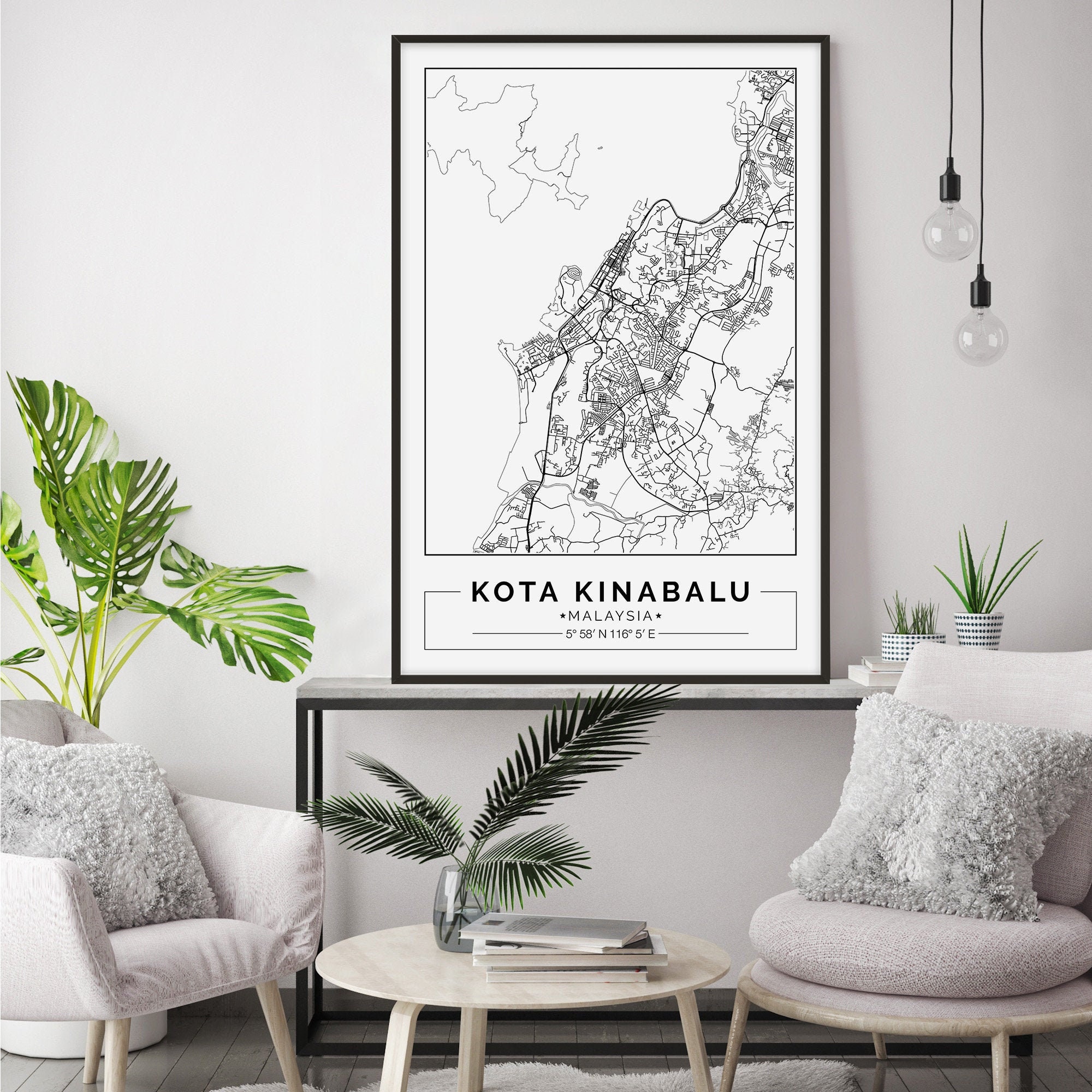 Kota Kinabalu Map Print Kota Kinabalu Map Poster Kota Etsy