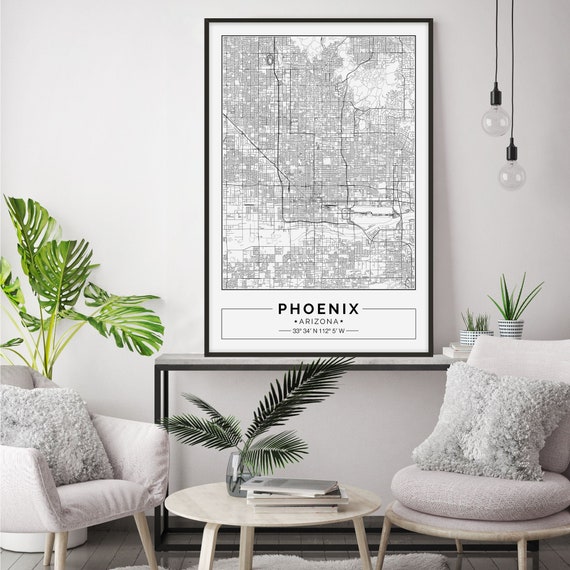 Phoenix Map Print Phoenix Map Poster Phoenix Wall Art Etsy