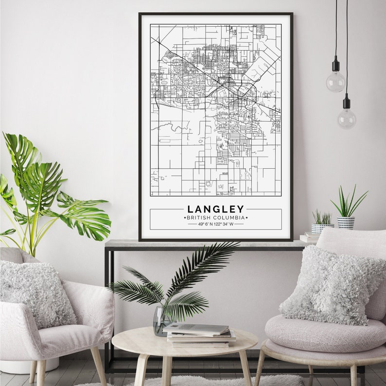 Langley Map Print Langley Map Poster Langley Wall Art Etsy