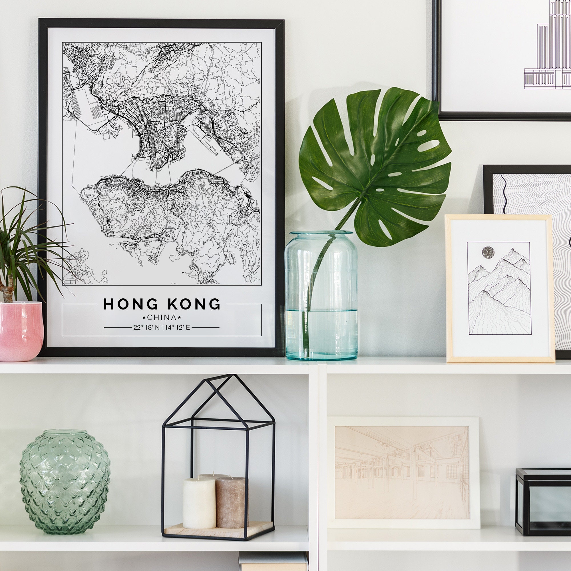 Hong Kong Map Print Hong Kong Map Poster Hong Kong Wall Art | Etsy