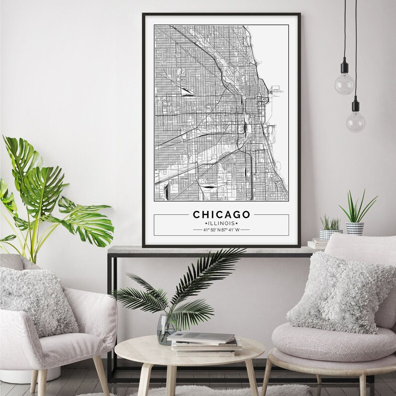 Downtown Chicago Map Print Chicago Map Poster Chicago Wall Etsy
