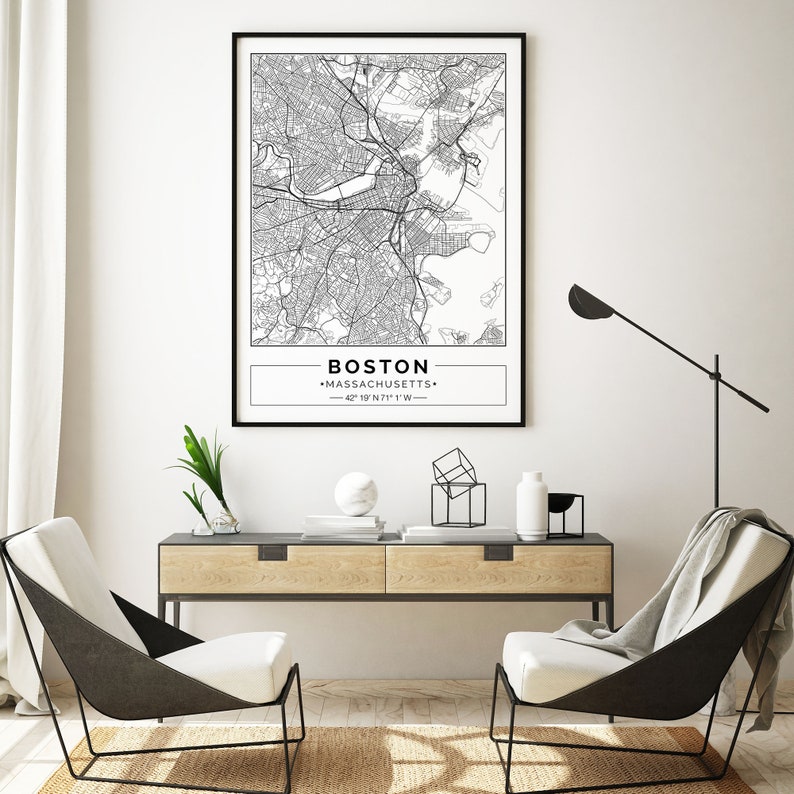 Boston Map Print Boston Map Poster Boston Wall Art Boston Etsy