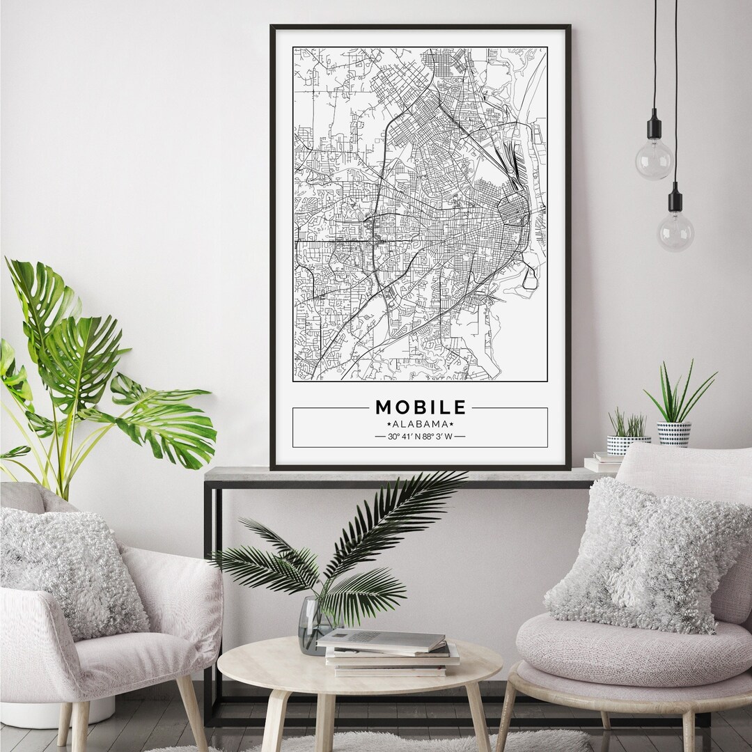 Mobile AL Map Print Mobile Map Poster Mobile Wall Art - Etsy