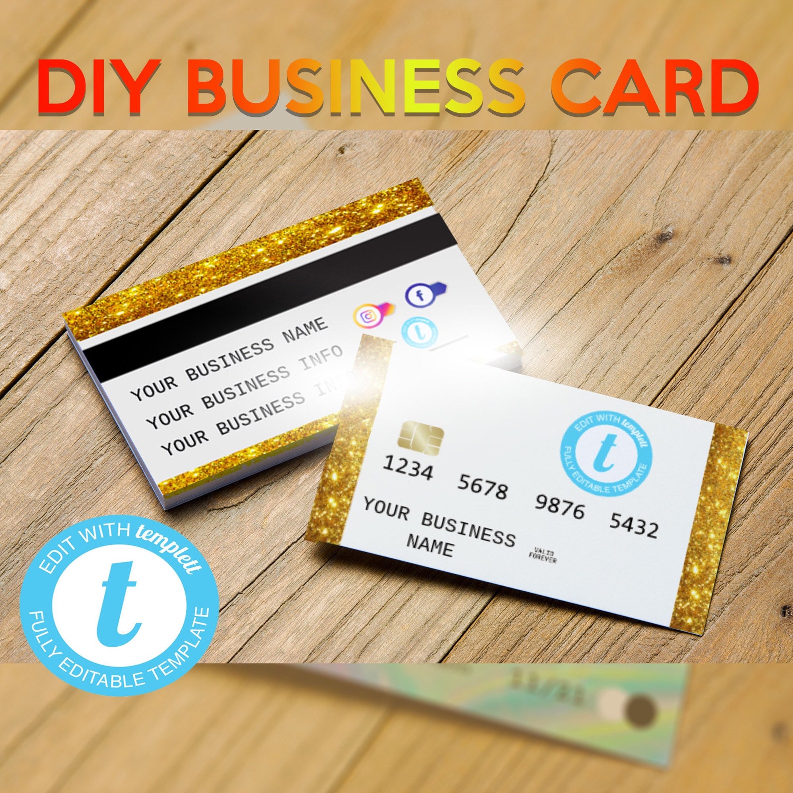 Business Card Template. Credit Card Design Instant Download | Etsy