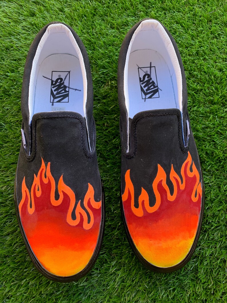 Flame Themed Hand Painted Shoes Custom Vans Etsy