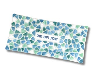 Shabbat serving platter - mosaic challah tray - Jewish wedding gift - modern Judaica made in Israel - unique Shabbat table decor