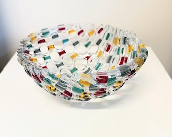 Handmade Fused Glass sculpture – Art Glass Centerpiece, Modern Decorative Bowl, Unique Glass Art Gift