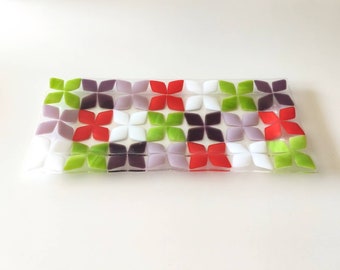 Fused glass tray - holiday table centerpiece - joyous holiday gift - large floral serving platter - made in Israel